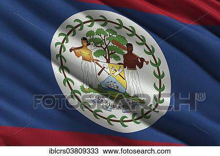 Stock Image - Flag of Belize waving in the wind. Fotosearch