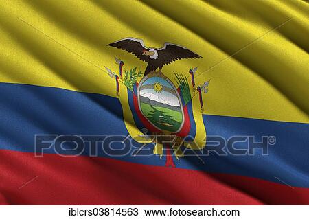Stock Image - Flag of Ecuador waving in the wind. Fotosearch