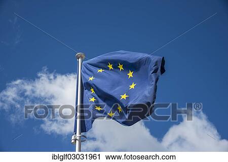 Stock Image - "Flag of Europe, Thann, Alsace, France, Europe". Fotosearch