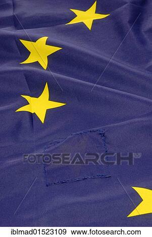 "Flag of Europe with a patch, one star is sewn over, symbolic image of Greece leaving the European Community" View Large Photo Image Stock Photo - "Flag of Europe with a patch, one star is sewn over, symbolic image of Greece leaving the European Community". Fotosearch