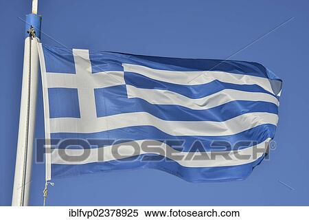 "Flag of Greece, Santorini, Cyclades, Greek Islands, Greece, Europe" View Large Photo Image Stock Photography - "Flag of Greece, Santorini, Cyclades, Greek Islands, Greece, Europe". Fotosearch
