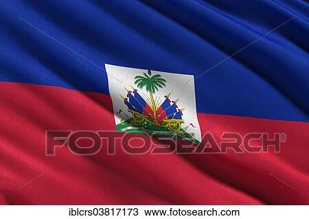 Stock Image - Flag of Haiti waving in the wind. Fotosearch