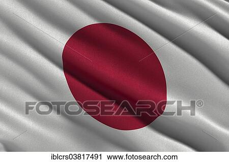 Stock Image - Flag of Japan waving in the wind. Fotosearch