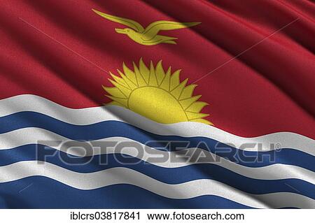 Stock Image - Flag of Kiribati waving in the wind. Fotosearch