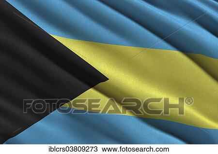 Stock Image - Flag of the Bahamas waving in the wind. Fotosearch