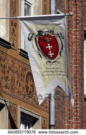 "Flag with the coat of arms of GdaÅ„sk, Gdansk, Pomeranian Voivodeship, Poland, Europe" View Large Photo Image Stock Photograph - "Flag with the coat of arms of GdaÅ„sk, Gdansk, Pomeranian Voivodeship, Poland, Europe". Fotosearch