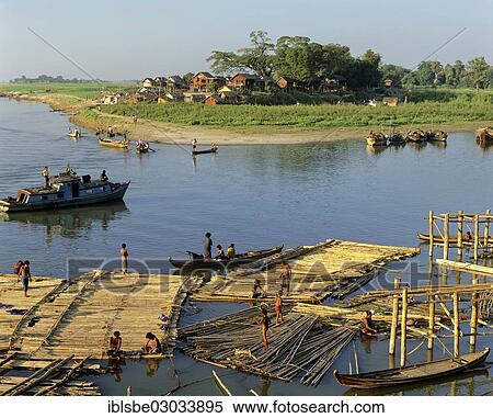 "Floating rafts on the Ayeyarwady River at Buffalo Point, Irrawaddy, peninsula on an estuary, Mandalay, Mandalay Division, Myanmar, Burma, Asia" View Large Photo Image Stock Photography - "Floating rafts on the Ayeyarwady River at Buffalo Point, Irrawaddy, peninsula on an estuary, Mandalay, Mandalay Division, Myanmar, Burma, Asia". Fotosearch