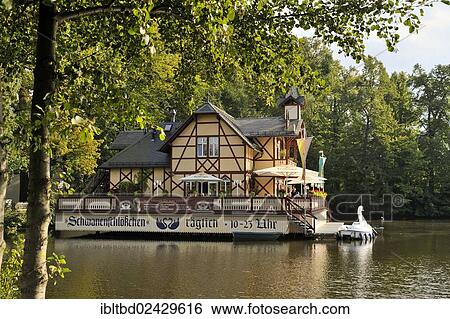Stock Photograph - "Floating restaurant Schwanenschloesschen, Freiberg, Saxony, Germany, Europe". Fotosearch