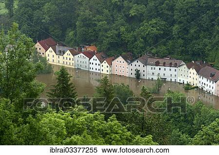 "Flooded row of houses on Freyunger Strasse, a street along the Ilz River, during the floods on 3rd June 2013, Passau, Lower Bavaria, Bavaria, Germany, Europe" View Large Photo Image Stock Photography - "Flooded row of houses on Freyunger Strasse, a street along the Ilz River, during the floods on 3rd June 2013, Passau, Lower Bavaria, Bavaria, Germany, Europe". Fotosearch