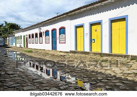 Stock Photograph - "Flooded street at high tide, Paraty, Rio de Janeiro State, Brazil, South America". Fotosearch