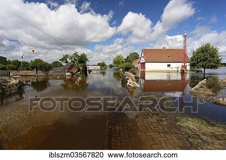 Stock Image - "Flooding of the Elbe, Fischbeck, Saxony-Anhalt, Germany, Europe". Fotosearch