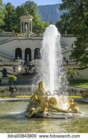 "Flora Fountain surrounded by a water basin, the Venus Temple and terraced gardens at the back, castle grounds, Linderhof Palace, Upper Bavaria, Bavaria, Germany, Europe" View Large Photo Image Stock Image - "Flora Fountain surrounded by a water basin, the Venus Temple and terraced gardens at the back, castle grounds, Linderhof Palace, Upper Bavaria, Bavaria, Germany, Europe". Fotosearch