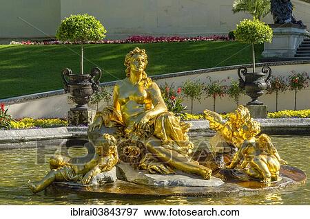 "Flora Fountain surrounded by a water basin, castle grounds, Linderhof Palace, Upper Bavaria, Bavaria, Germany, Europe" View Large Photo Image Stock Photo - "Flora Fountain surrounded by a water basin, castle grounds, Linderhof Palace, Upper Bavaria, Bavaria, Germany, Europe". Fotosearch