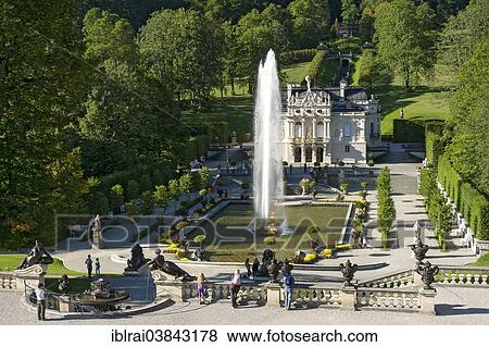 Stock Photo - "Flora fountain with a water fountain, palace gardens in front of Schloss Linderhof Palace, Upper Bavaria, Bavaria, Germany, Europe". Fotosearch