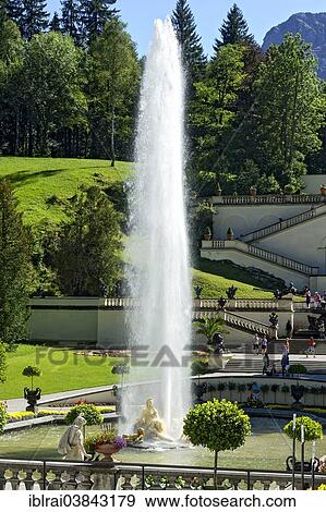 Stock Photo - "Flora fountain with a water fountain, palace gardens in front of Schloss Linderhof Palace, Upper Bavaria, Bavaria, Germany, Europe". Fotosearch