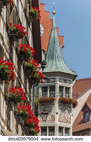 "Floral decoration on a house, bay window of a house, """"Gasthof Baeren"""" guesthaus, Meersburg, Baden-Wurttemberg, Germany, Europe" View Large Photo Image Picture - "Floral decoration on a house, bay window of a house, """"Gasthof Baeren"""" guesthaus, Meersburg, Baden-Wurttemberg, Germany, Europe". Fotosearch