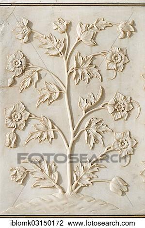 Stock Image - "Floral relief in marble, Taj Mahal, mausoleum, UNESCO World Heritage Site, Agra, Uttar Pradesh, India, Asia". Fotosearch
