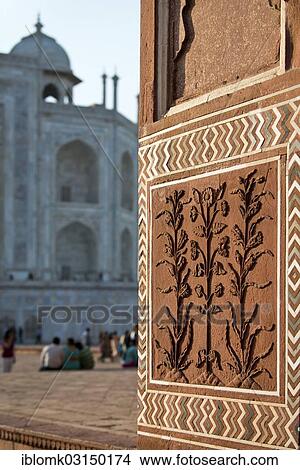 Picture - "Floral relief in sandstone, Taj Mahal, mausoleum, UNESCO World Heritage Site, Agra, Uttar Pradesh, India, Asia". Fotosearch