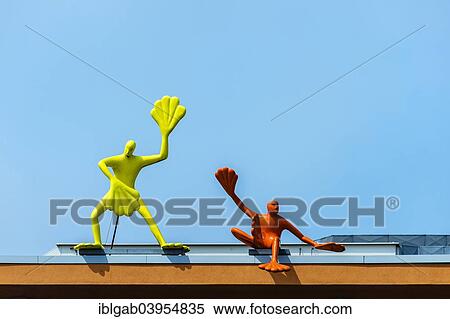Stock Photography - "Flossis figures, Roggendorf House, Medienhafen or Media Harbour, Dusseldorf, Rhineland, North Rhine-Westphalia, Germany, Europe". Fotosearch