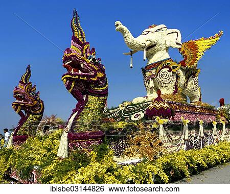 "Flower Festival, decorated floats, Naga and a winged elephant made from many flowers, Chiang Mai, Northern Thailand, Thailand, Asia" View Large Photo Image Stock Photograph - "Flower Festival, decorated floats, Naga and a winged elephant made from many flowers, Chiang Mai, Northern Thailand, Thailand, Asia". Fotosearch