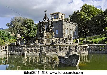 Stock Photo - "Fontana del Quadrato o dei Mori or Fountain of the Four Moors, Giardino all' Italiana, Italian gardens of Villa Lante, Bagnaia, Lazio, Italy, Europe". Fotosearch
