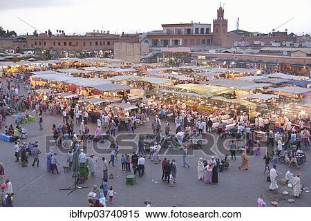 Stock Photography - "Food stalls in the Djemaa el Fna market square, Marrakesh, Marrakesh-Tensift-El Haouz region, Morocco, Africa". Fotosearch
