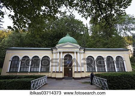 Stock Image - "Forest Spring, classical pavilion, Marianske Lazne, Karlovy Vary Region, Bohemia, Czech Republic, Europe". Fotosearch