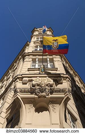 "Former building """"Zum Eisgrubl"""", 19th century, now Embassy of the Republic of Ecuador, with national flag flying, Vienna, Austria, Europe" View Large Photo Image Stock Image - "Former building """"Zum Eisgrubl"""", 19th century, now Embassy of the Republic of Ecuador, with national flag flying, Vienna, Austria, Europe". Fotosearch