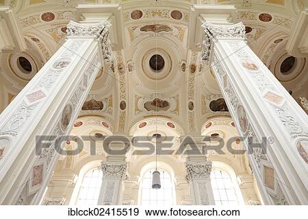 Former Cistercian monastery of Schoental Abbey, interior of the Baroque abbey church, architect Leonhard Dientzenhofer, Schoental in Jagsttal Valley, Baden-Wuerttemberg, Germany, Europe View Large Photo Image Stock Photo - Former Cistercian monastery of Schoental Abbey, interior of the Baroque abbey church, architect Leonhard Dientzenhofer, Schoental in Jagsttal Valley, Baden-Wuerttemberg, Germany, Europe. Fotosearch
