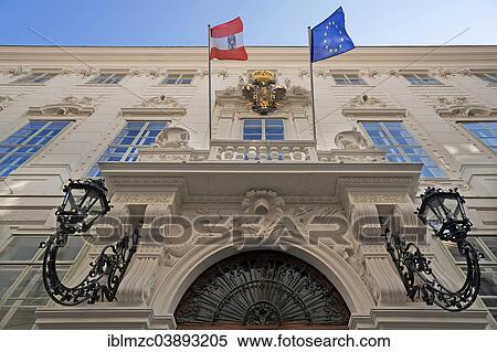 "Former city palace of Prince Eugene, built 1697 - 1698, with the flags of Austria and Europe flanking the arms of the Teutonic Knights on the Austrian double-headed eagle, Vienna, Vienna State, Austria, Europe" View Large Photo Image Stock Photography - "Former city palace of Prince Eugene, built 1697 - 1698, with the flags of Austria and Europe flanking the arms of the Teutonic Knights on the Austrian double-headed eagle, Vienna, Vienna State, Austria, Europe". Fotosearch