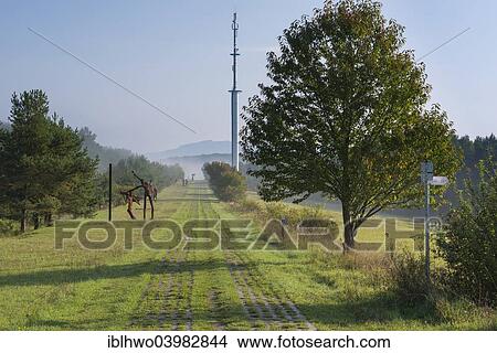 Picture - "Former inner German border, death zone with border patrol path, art project """"Path of Hope"""", Point Alpha Memorial, Geisa, Rhon Mountains, Thuringia, Germany, Europe". Fotosearch