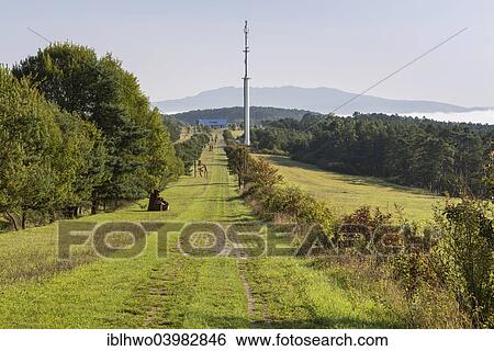 Stock Photograph - "Former inner German border, death zone with border patrol path, art project """"Path of Hope"""", Point Alpha Memorial, Geisa, Rhon Mountains, Thuringia, Germany, Europe". Fotosearch