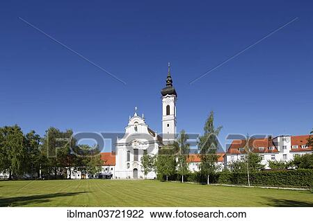 Stock Image - "Former monastery with the Minster of St. Mary of the Assumption, Diessen am Ammersee, Pfaffenwinkel region, Upper Bavaria, Bavaria, Germany, Europe". Fotosearch