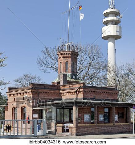 "Former Signalstation beacon from 1886, at the 1st entrance to the harbour, today Water and Shipping Authority, the radar antenna and tower of the WSA at the back, Wilhelmshaven, Lower Saxony, Germany, Europe" View Large Photo Image Stock Photograph - "Former Signalstation beacon from 1886, at the 1st entrance to the harbour, today Water and Shipping Authority, the radar antenna and tower of the WSA at the back, Wilhelmshaven, Lower Saxony, Germany, Europe". Fotosearch