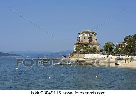 "Fortified tower on the beach, Ouranopoli, Athos, Chalkidiki, Greece, Europe" View Large Photo Image Stock Photograph - "Fortified tower on the beach, Ouranopoli, Athos, Chalkidiki, Greece, Europe". Fotosearch