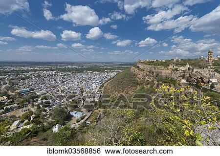 Stock Photograph - "Fortified wall, Chittorgarh Fort of the Hindu Rajput princes with a temple complex and Vijaya Stambha, a victory tower built during the reign of Rana Kumbha, Chittorgarh, Rajasthan, India, Asia". Fotosearch