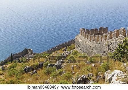 "Fortress wall on Castle Hill, Alanya, Turkish Riviera, Province of Antalya, Mediterranean Region, Turkey, Asia" View Large Photo Image Stock Photo - "Fortress wall on Castle Hill, Alanya, Turkish Riviera, Province of Antalya, Mediterranean Region, Turkey, Asia". Fotosearch