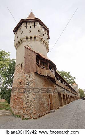 Stock Image - "Fortress wall, Sibiu, Transylvania, Romania, Europe". Fotosearch