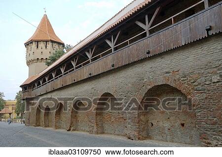 Stock Image - "Fortress wall, Sibiu, Transylvania, Romania, Europe". Fotosearch