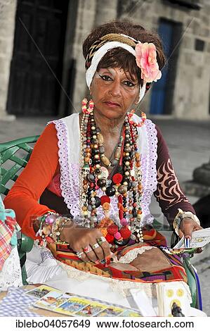Stock Photo - "Fortune teller, Creole woman, Havana, Cuba, North America". Fotosearch