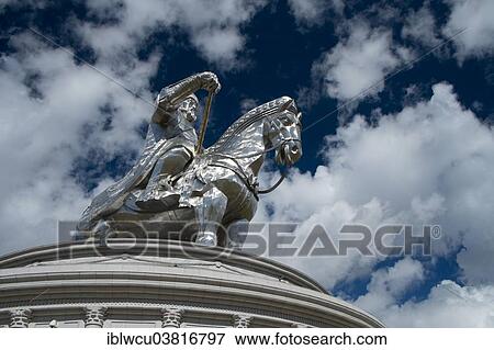 "Forty-metre high statue of Genghis Khan, made of stainless steel, in front of a cloudy sky, Tsonjin Boldog, Mongolia, Asia" View Large Photo Image Stock Photo - "Forty-metre high statue of Genghis Khan, made of stainless steel, in front of a cloudy sky, Tsonjin Boldog, Mongolia, Asia". Fotosearch