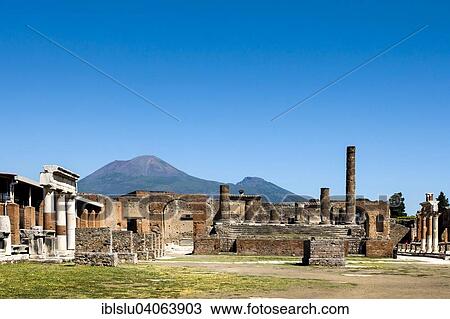 Stock Image - "Forum in front of Vesuvius, Pompeii ruins, Naples, Campania, Italy, Europe". Fotosearch