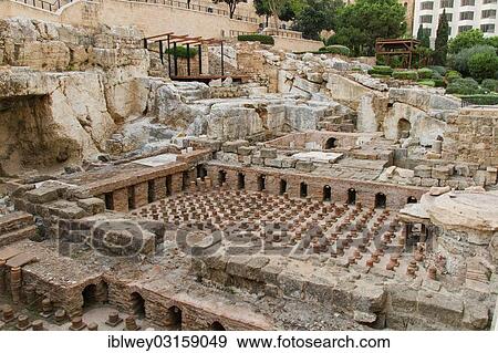 Stock Photo - "Foundations of the Roman baths, archaeological excavation site, Beirut, Lebanon, Asia". Fotosearch
