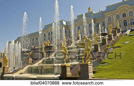 "Fountain and Grand Cascade, Grand Peterhof Palace, St. Petersburg, Russia, Europe" View Large Photo Image Stock Photo - "Fountain and Grand Cascade, Grand Peterhof Palace, St. Petersburg, Russia, Europe". Fotosearch