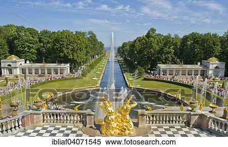 "Fountain and Grand Cascade, Grand Peterhof Palace, St. Petersburg, Russia, Europe" View Large Photo Image Stock Photography - "Fountain and Grand Cascade, Grand Peterhof Palace, St. Petersburg, Russia, Europe". Fotosearch