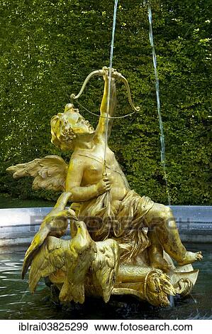 "Fountain figure of Cupid with his bow and arrow, East Parterre, Schlosspark palace gardens, Schloss Linderhof Palace, Upper Bavaria, Bavaria, Germany, Europe" View Large Photo Image Stock Photo - "Fountain figure of Cupid with his bow and arrow, East Parterre, Schlosspark palace gardens, Schloss Linderhof Palace, Upper Bavaria, Bavaria, Germany, Europe". Fotosearch
