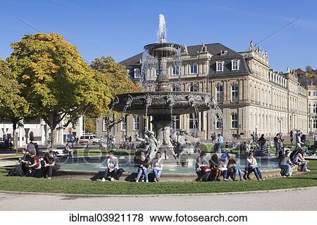 "Fountain in Schlossplatz square in front of Neues Schloss, New Palace, Stuttgart, Baden-Wurttemberg, Germany, Europe" View Large Photo Image Stock Photo - "Fountain in Schlossplatz square in front of Neues Schloss, New Palace, Stuttgart, Baden-Wurttemberg, Germany, Europe". Fotosearch