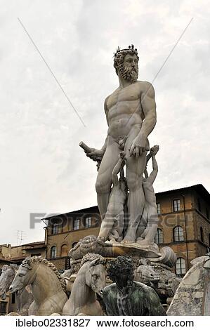 Stock Photo - "Fountain of Neptune on Piazza della Signoria square, Florence, a UNESCO World Heritage Site, Tuscany, Italy, Europe". Fotosearch