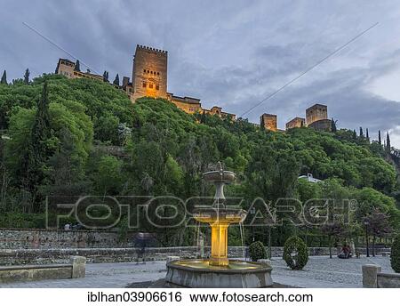 "Fountain on Calle Chirimias street, the Alhambra at the back, San Pedro, Granada, Andalusia, Spain, Europe" View Large Photo Image Stock Photograph - "Fountain on Calle Chirimias street, the Alhambra at the back, San Pedro, Granada, Andalusia, Spain, Europe". Fotosearch