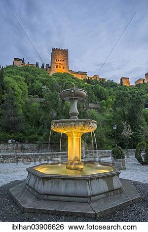 "Fountain on Calle Chirimias street, the Alhambra at the back, San Pedro, Granada, Andalusia, Spain, Europe" View Large Photo Image Stock Photograph - "Fountain on Calle Chirimias street, the Alhambra at the back, San Pedro, Granada, Andalusia, Spain, Europe". Fotosearch